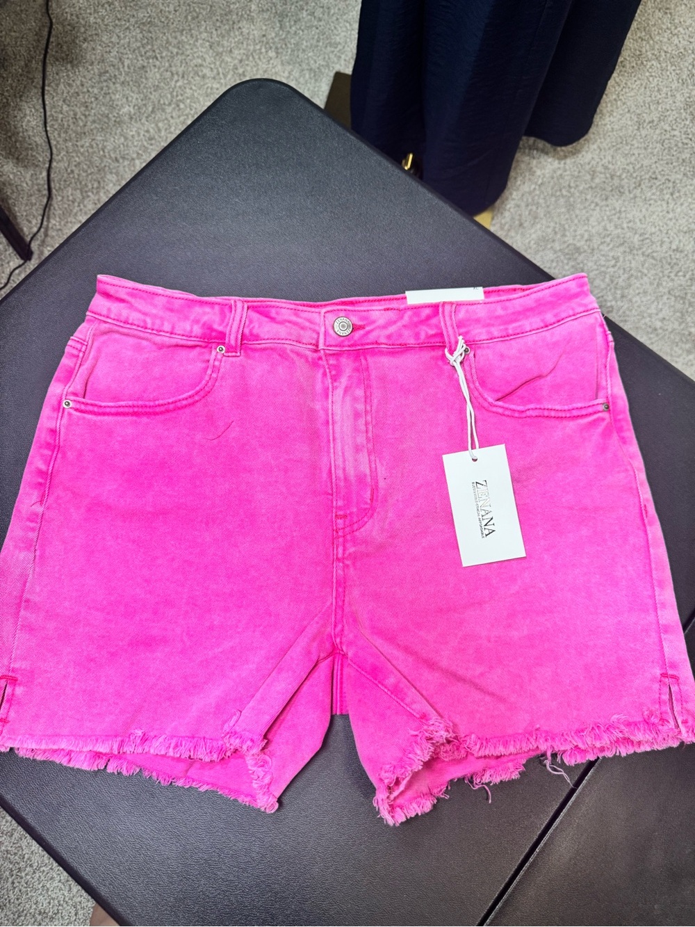 Zenana Outfitters Hot Pink Frayed Hem Denim Shorts